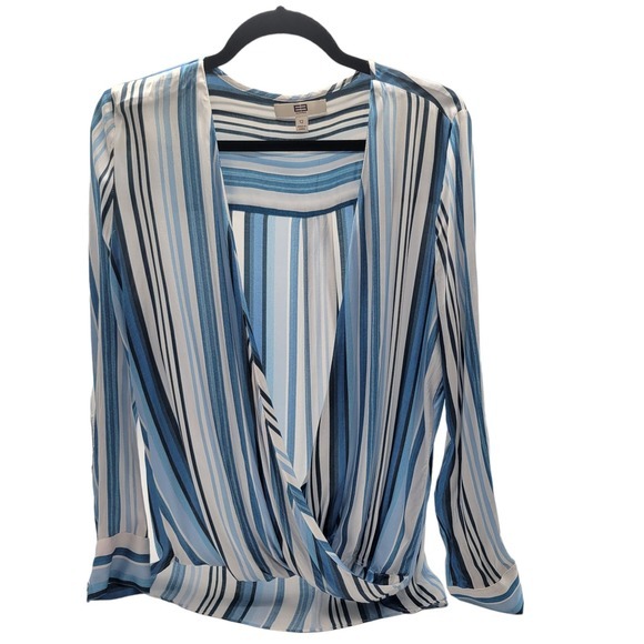 E3 by Etcetera Striped Low Cut V-Neck Soft Blouse Womens Sz 12 - Picture 2 of 11